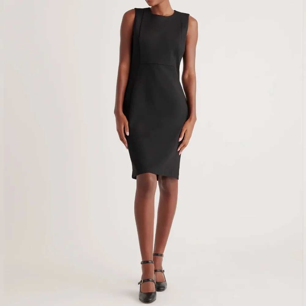 Quince Ultra Stretch Ponte Sleeveless Dress Black Sheath Womens Med Minimalist